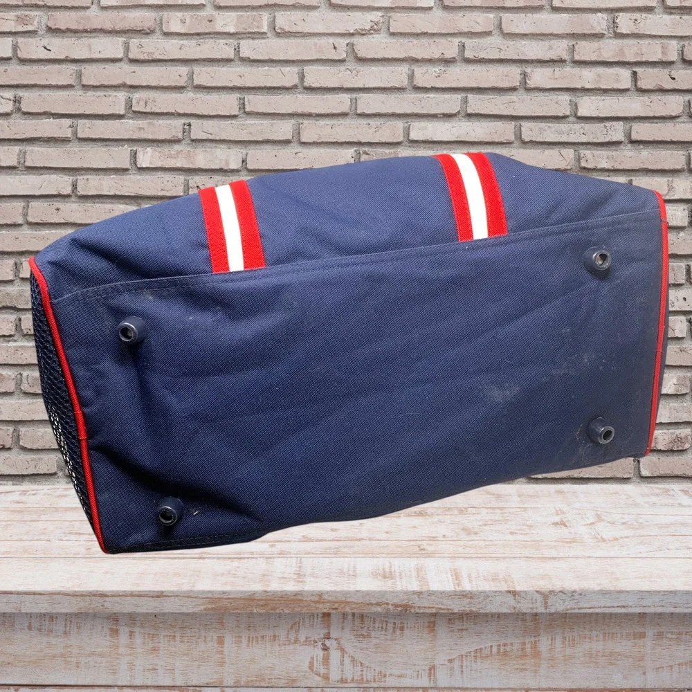 Vintage Tommy Hilfiger Navy Red Nylon Duffle Bag Spellout 90s Y2K Gym Weekender